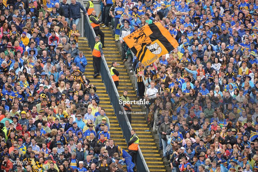 6 September 2009; Tipperary fans on Hill 16. GAA Hurling All-Ireland Senior Championship Final, Kilkenny v Tipperary, Croke Park, Dublin. Picture credit: Brian Lawless / SPORTSFILE