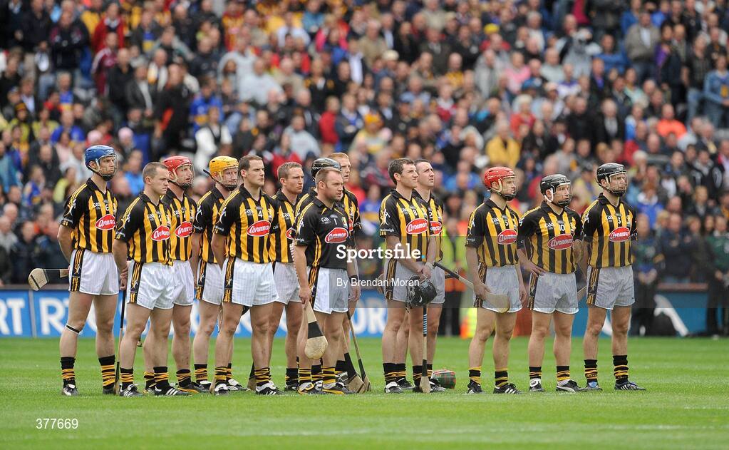 6 September 2009; The Kilkenny team stand for the National Anthem before the game. GAA Hurling All-Ireland Senior Championship Final, Kilkenny v Tipperary, Croke Park, Dublin. Picture credit: Brendan Moran / SPORTSFILE