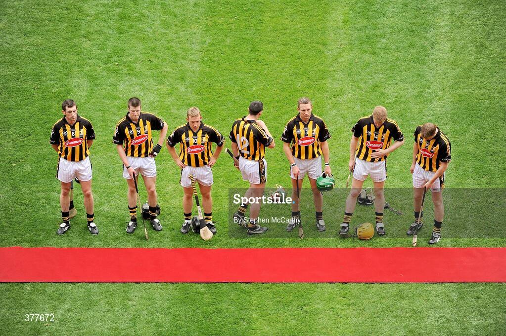 6 September 2009; Kilkenny players, from left, Derek Lyng, Michael Rice, Richie Hogan, Eoin Larkin, Eddie Brennan, Richie Power and Adian Fogarty ahead of the game. GAA Hurling All-Ireland Senior Championship Final, Kilkenny v Tipperary, Croke Park, Dublin. Picture credit: Stephen McCarthy / SPORTSFILE