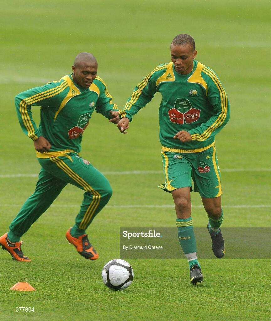 7 September 2009; South Africa's Aaron Mokoena, right, and Kagisho Dikgacoi in action during squad training ahead of their International friendly match against the Republic of Ireland on Tuesday. Thomond Park, Limerick. Picture credit: Diarmuid Greene / SPORTSFILE