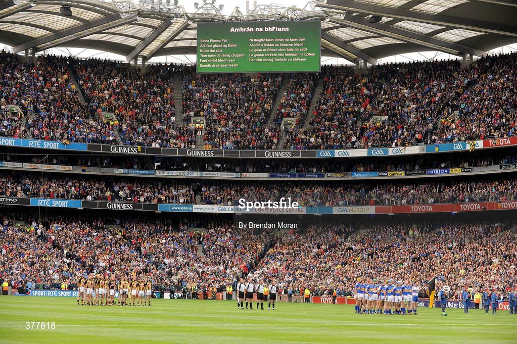 6 September 2009; The Kilkenny and Tipperary teams stand for the national anthem before the game. GAA Hurling All-Ireland Senior Championship Final, Kilkenny v Tipperary, Croke Park, Dublin. Picture credit: Brendan Moran / SPORTSFILE