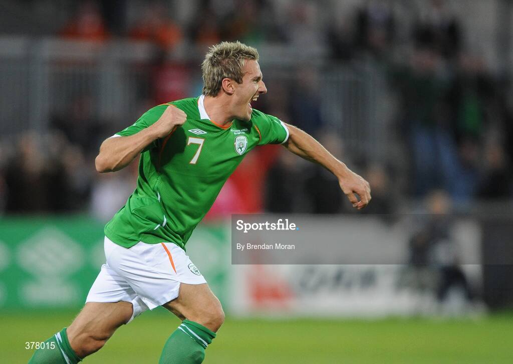8 September 2009; Republic of Ireland's Liam Lawrence celebrates after scoring his side's first goal. International Friendly, Republic of Ireland v South Africa, Thomond Park, Limerick. Picture Credit: Brendan Moran / SPORTSFILE