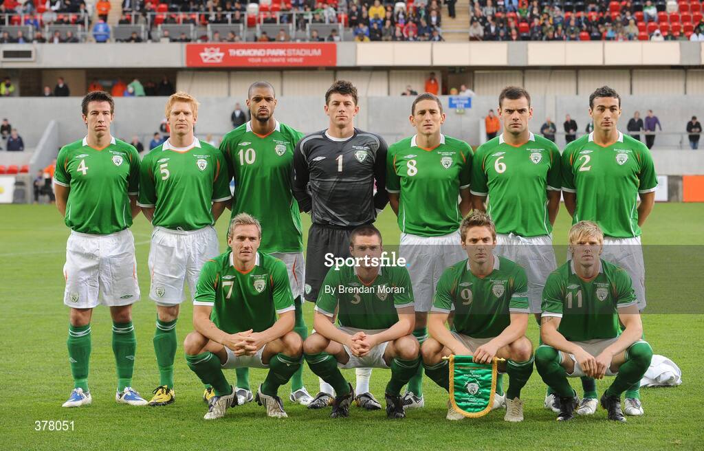 8 September 2009; The Republic of Ireland team, back row from left, Sean St Ledger, Paul McShane, Caleb Folan, Keiren Westwood, Keith Andrews, Darron Gibson and Stephen Kelly, with front, Liam Lawrence, Eddie Nolan, Keith Doyle and Andy Keogh. International Friendly, Republic of Ireland v South Africa, Thomond Park, Limerick. Picture Credit: Brendan Moran / SPORTSFILE
