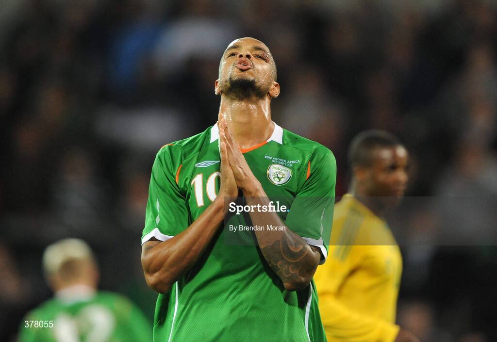 8 September 2009; Caleb Folan, Republic of Ireland, reacts to a missed goal chance. International Friendly, Republic of Ireland v South Africa, Thomond Park, Limerick. Picture Credit: Brendan Moran / SPORTSFILE