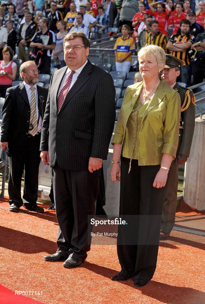 13 September 2009; President of the Camogie Association Joan O'Flynn with An Taoiseach  Brian Cowen T.D. before the Gala All-Ireland Camogie Championship Finals. Croke Park, Dublin. Picture credit: Pat Murphy / SPORTSFILE