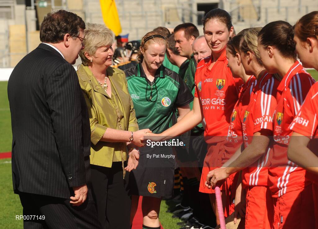 13 September 2009; President of the Camogie Association Joan O'Flynn and An Taoiseach Brian Cowen T.D. meet the teams before the Gala All-Ireland Camogie Championship Finals. Croke Park, Dublin. Picture credit: Pat Murphy / SPORTSFILE