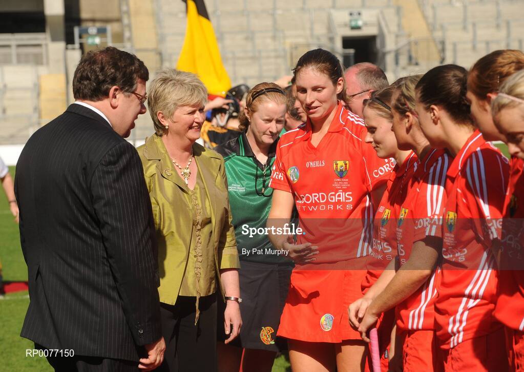 13 September 2009; President of the Camogie Association Joan O'Flynn and An Taoiseach Brian Cowen T.D. meet the teams before the Gala All-Ireland Camogie Championship Finals. Croke Park, Dublin. Picture credit: Pat Murphy / SPORTSFILE