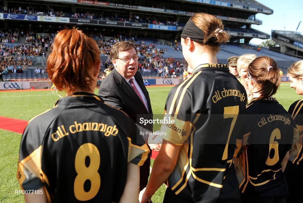 13 September 2009; President of the Camogie Association Joan O'Flynn and An Taoiseach Brian Cowen T.D. meet the teams before the Gala All-Ireland Camogie Championship Finals. Croke Park, Dublin. Picture credit: Pat Murphy / SPORTSFILE