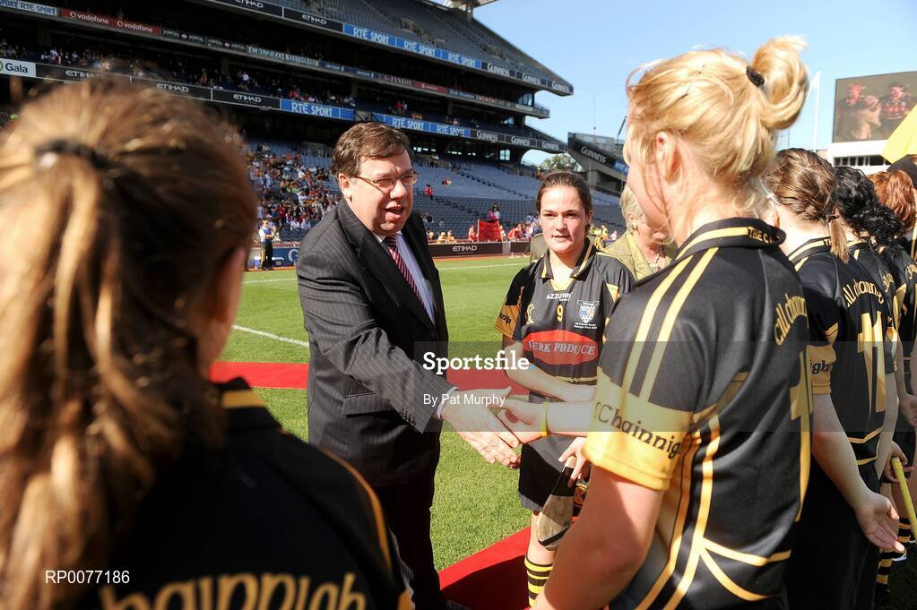 13 September 2009; President of the Camogie Association Joan O'Flynn and An Taoiseach Brian Cowen T.D. meet the teams before the Gala All-Ireland Camogie Championship Finals. Croke Park, Dublin. Picture credit: Pat Murphy / SPORTSFILE