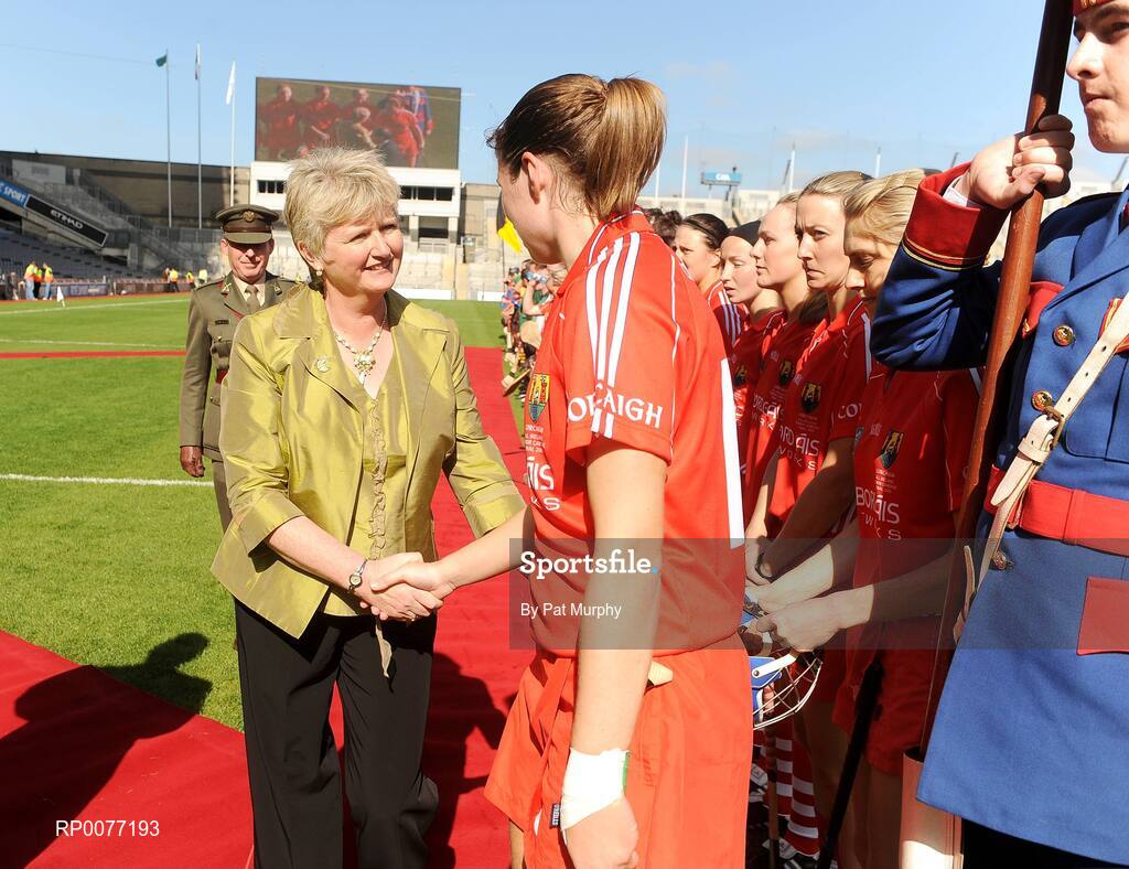 13 September 2009; President of the Camogie Association Joan O'Flynn and An Taoiseach Brian Cowen T.D. meet the teams before the Gala All-Ireland Camogie Championship Finals. Croke Park, Dublin. Picture credit: Pat Murphy / SPORTSFILE
