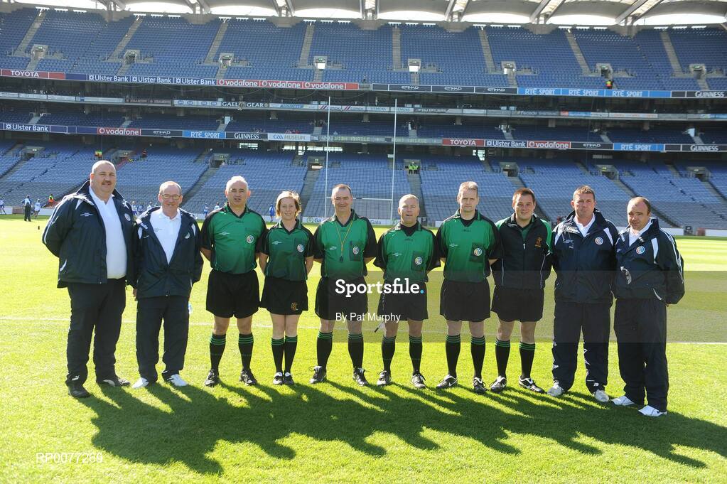 13 September 2009; Referee Pat Walsh with his officials at the Gala All-Ireland Junior Camogie Championship Final. Offaly v Waterford. Croke Park, Dublin. Picture credit: Pat Murphy / SPORTSFILE