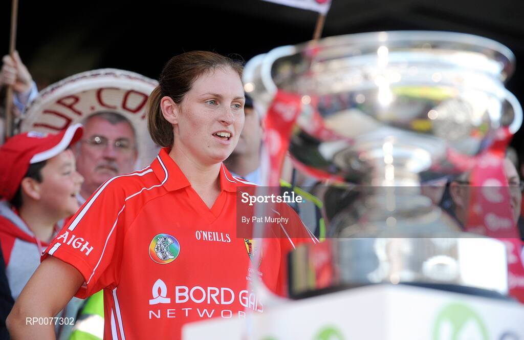 13 September 2009; Cork captain Amanda O'Regan with the O'Duffy Cup after victory in the Gala All-Ireland Senior Camogie Championship Final, Cork v Kilkenny. Croke Park, Dublin. Picture credit: Pat Murphy / SPORTSFILE