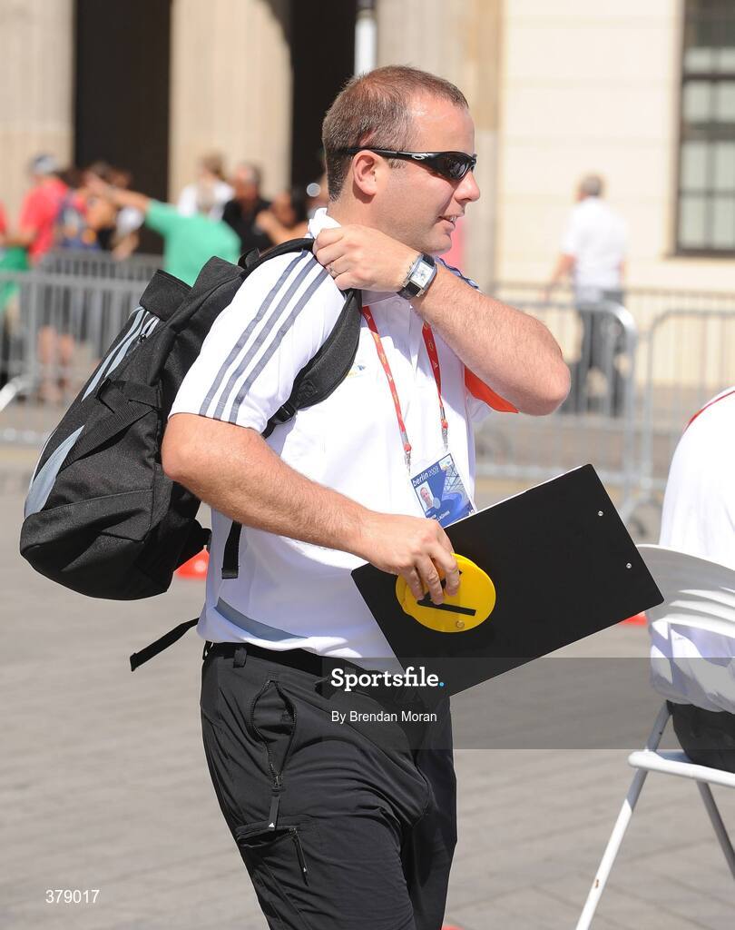 16 August 2009; Race Walking judge Pierce O'Callaghan of Ireland gets ready for the Women's 20K Final.12th IAAF World Championships in Athletics, Berlin, Germany. Picture credit: Brendan Moran  / SPORTSFILE