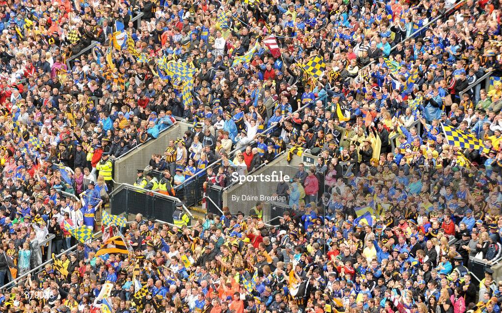 6 September 2009; Tipperary and Kilkenny supporters cheer on their sides during before the game. GAA Hurling All-Ireland Senior Championship Final, Kilkenny v Tipperary, Croke Park, Dublin. Picture credit: Daire Brennan / SPORTSFILE