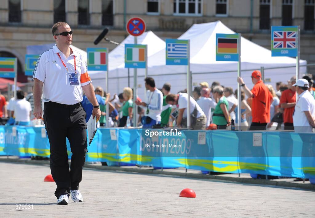 16 August 2009; Race Walking judge Pierce O'Callaghan of Ireland during the Women's 20K Final.12th IAAF World Championships in Athletics, Berlin, Germany. Picture credit: Brendan Moran  / SPORTSFILE
