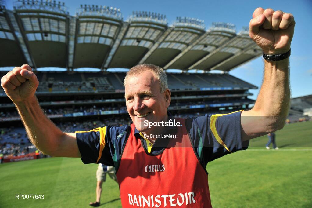 13 September 2009; Offaly manager Joachim Kelly celebrates after the match. Gala All-Ireland Junior Camogie Championship Final, Offaly v Waterford, Croke Park, Dublin. Picture credit: Brian Lawless / SPORTSFILE