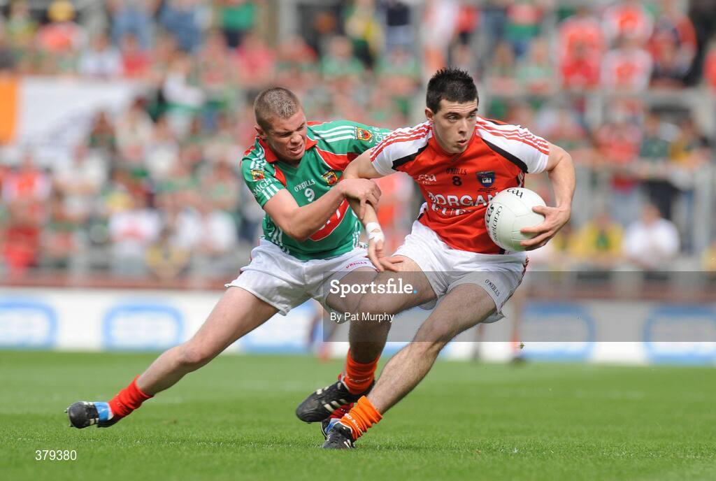 20 September 2009; Peter Carragher, Armagh, in action against Andrew Farrell, Mayo. ESB GAA Football All-Ireland Minor Championship Final, Armagh v Mayo, Croke Park, Dublin. Picture credit: Pat Murphy / SPORTSFILE