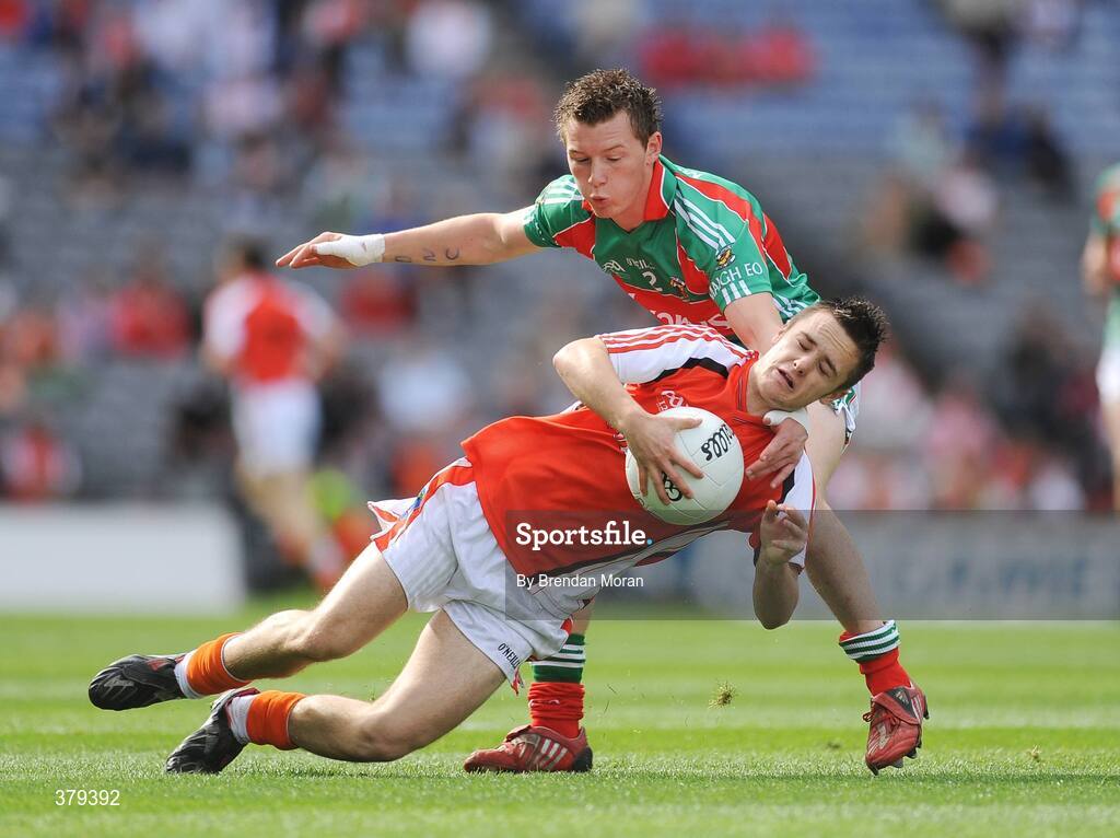 20 September 2009; Conor King, Armagh, in action against Michael Walsh, Mayo. ESB GAA Football All-Ireland Minor Championship Final, Armagh v Mayo, Croke Park, Dublin. Picture credit: Brendan Moran / SPORTSFILE