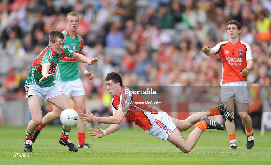 20 September 2009; James Morgan, Armagh, in action against Cillian O'Connor, Mayo. ESB GAA Football All-Ireland Minor Championship Final, Armagh v Mayo, Croke Park, Dublin. Picture credit: Stephen McCarthy / SPORTSFILE