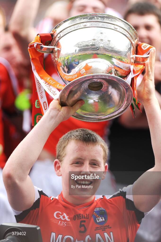 20 September 2009; Armagh captain Declan McKenna lifts the Tom Markham Cup. ESB GAA Football All-Ireland  Minor Championship Final, Armagh v Mayo, Croke Park, Dublin. Picture credit: Pat Murphy / SPORTSFILE