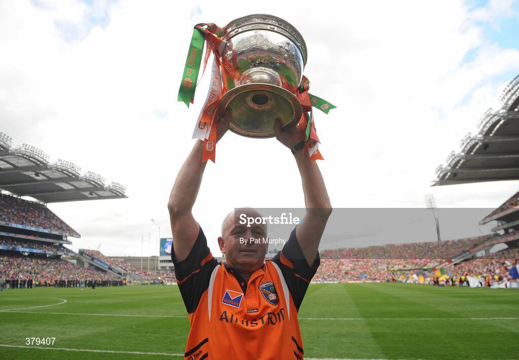 20 September 2009; Armagh manager Paul McShane with the Tom Markham Cup. ESB GAA Football All-Ireland Minor Championship Final, Armagh v Mayo, Croke Park, Dublin. Picture credit: Pat Murphy / SPORTSFILE