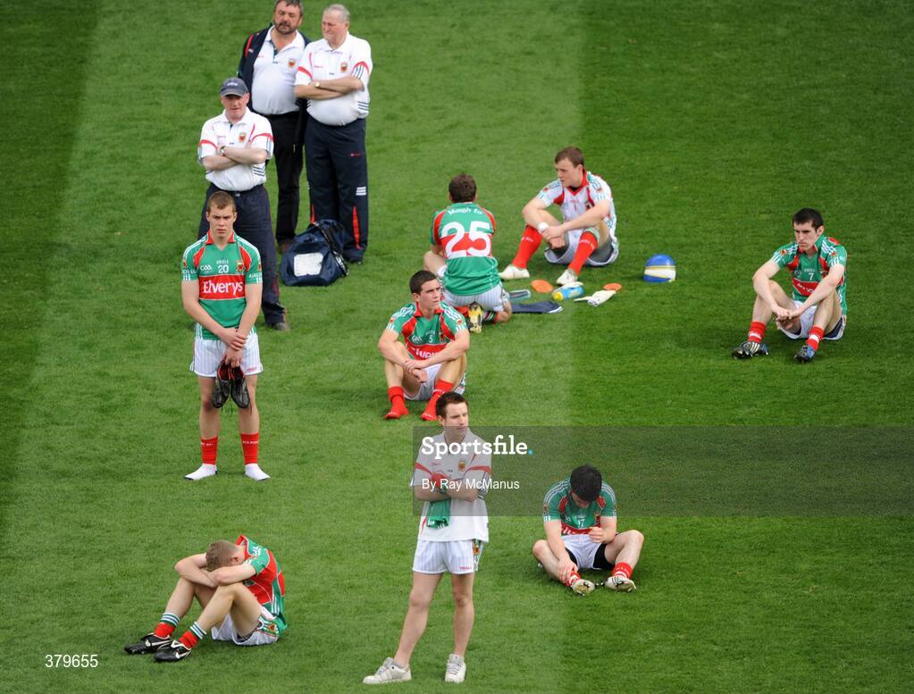 20 September 2009; Mayo players and officials watch the presentation to Armagh. ESB GAA Football All-Ireland Minor Championship Final, Armagh v Mayo, Croke Park, Dublin. Picture credit: Ray McManus / SPORTSFILE