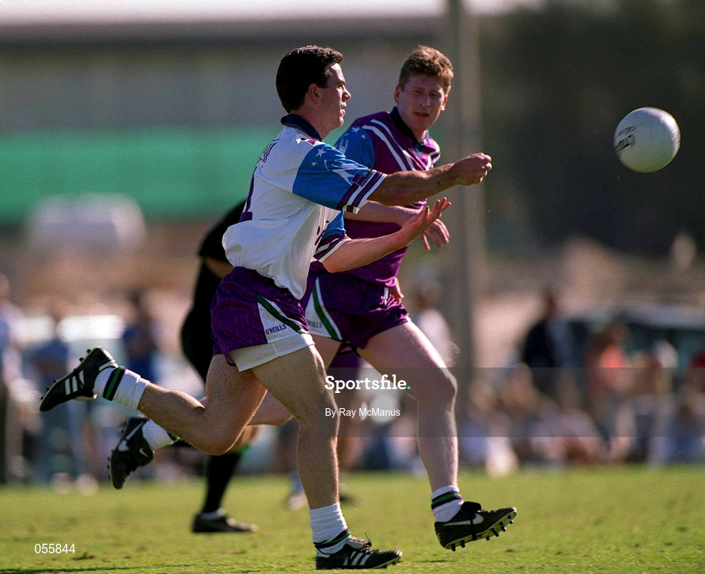 26 January 2001; Padraic Joyce of the 2000 Eircell All Stars in action against Kevin Cahill of the 1999 Eircell All Stars during the Eircell GAA All Stars Exibition game at Dubai Rugby Ground in Dubai, United Arab Emirates. Photo by Ray McManus/Sportsfile