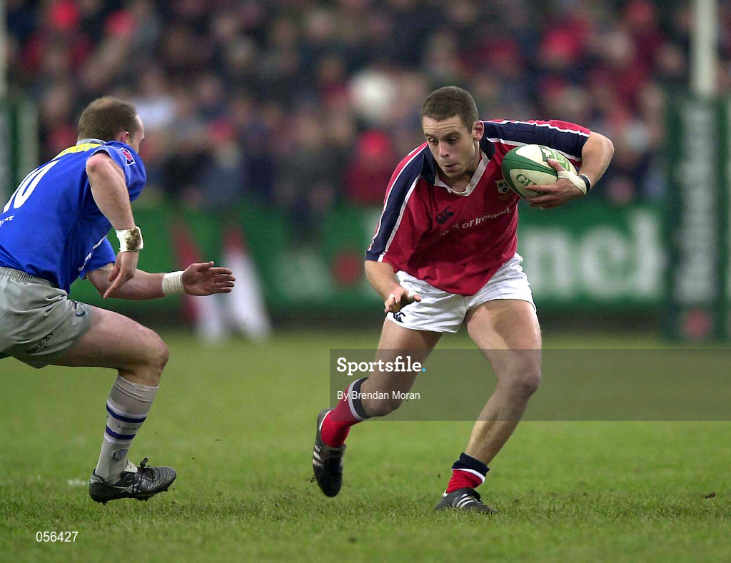 20 January 2001; Dominic Crotty of Munster in action against Gregor Townsend of Castres during the Heineken Cup Pool 4 Round 6 match between Munster and Castres at Musgrave Park in Cork Photo by Brendan Moran/Sportsfile