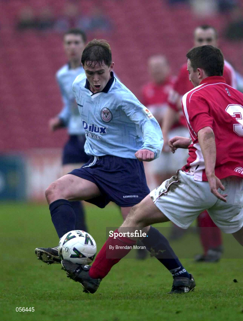 21 January 2001; Richie Baker of Shelbourne in action against Neal Horgan of Cork City during the Eircom League Premier Division match between Cork City and Shelbourne at Turner's Cross in Cork. Photo by Brendan Moran/Sportsfile