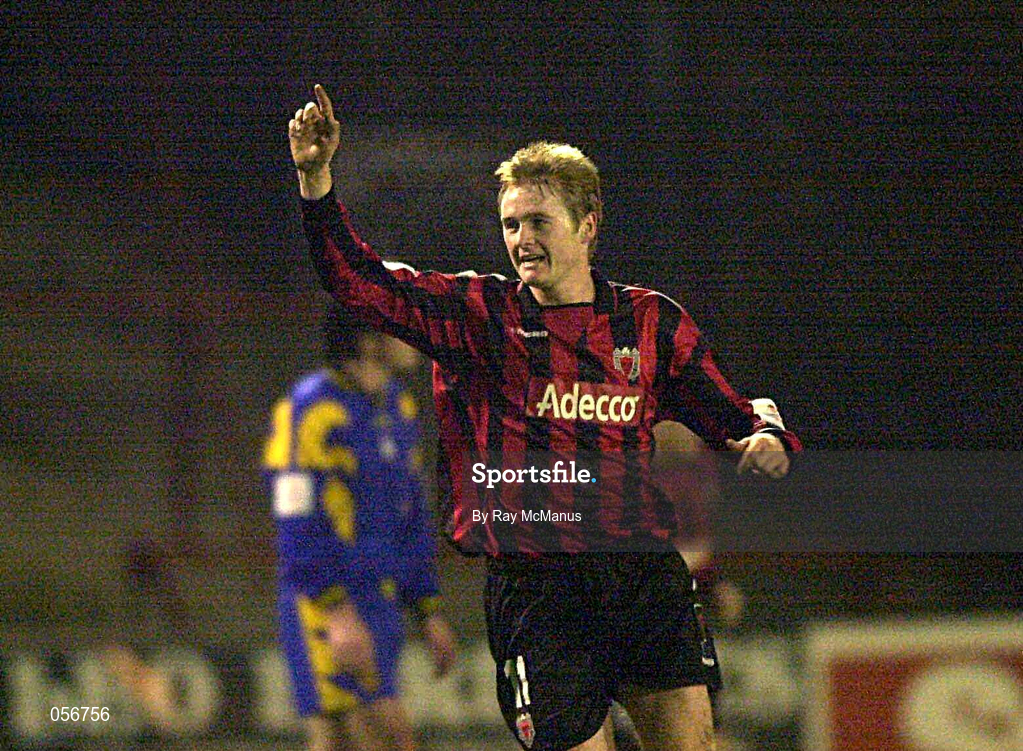 21 December 2000; Anthony Hopper of Bohemians celebrates after scoring his side's first goal during the Eircom League Premier Division match between Bohemians and Longford Town at Dalymount Park in Dublin. Photo by Ray McManus/Sportsfile