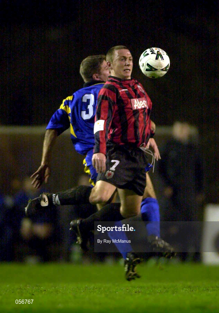 21 December 2000; Gary O'Neill of Bohemians in action against Robbie Coyle of Longford Town during the Eircom League Premier Division match between Bohemians and Longford Town at Dalymount Park in Dublin. Photo by Ray McManus/Sportsfile