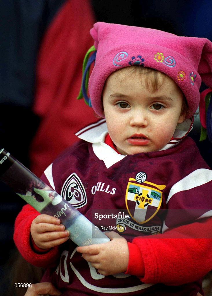 18 February 2001; Crossmolina Deel Rovers supporter Fiona Heffran, from Crossmolina in Mayo, prior to the AIB All-Ireland Senior Club Football Championship Semi-Final match between Crossmolina Deel Rovers v Bellaghy Wolfe Tones at Brewster Park in Enniskillen, Fermanagh. Photo by Ray McManus/Sportsfile