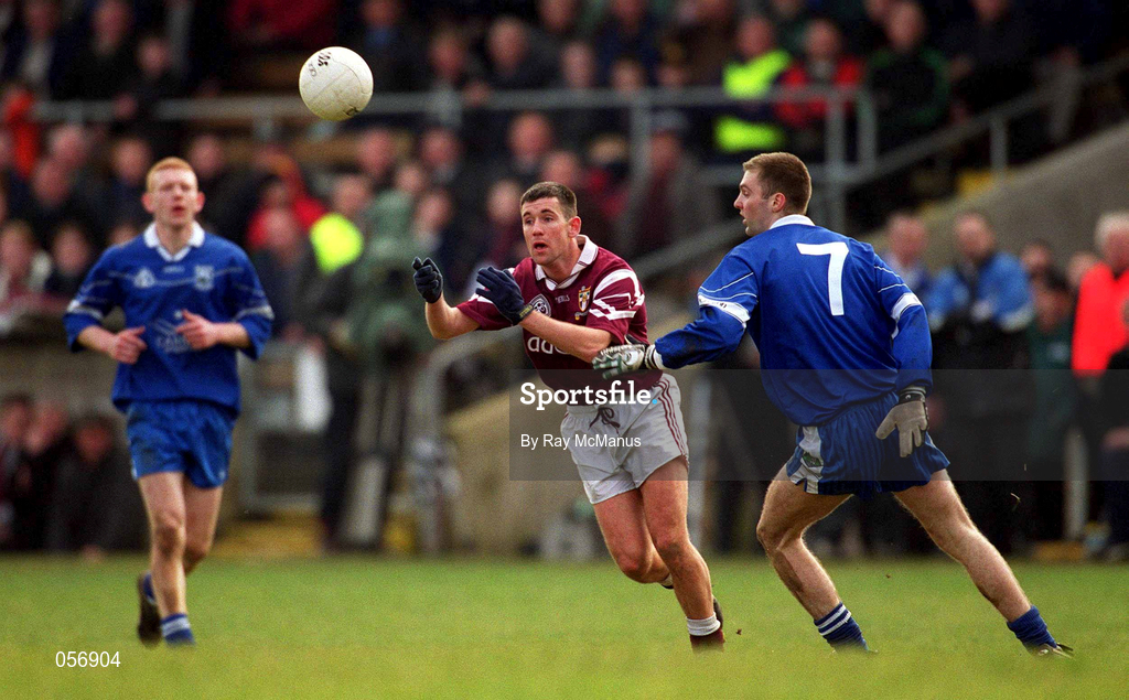 18 February 2001; Joe Keane of Crossmolina Deel Rovers in action against Cathal Diamond of Bellaghy Wolfe Tones during the AIB All-Ireland Senior Club Football Championship Semi-Final match between Crossmolina Deel Rovers v Bellaghy Wolfe Tones at Brewster Park in Enniskillen, Fermanagh. Photo by Ray McManus/Sportsfile