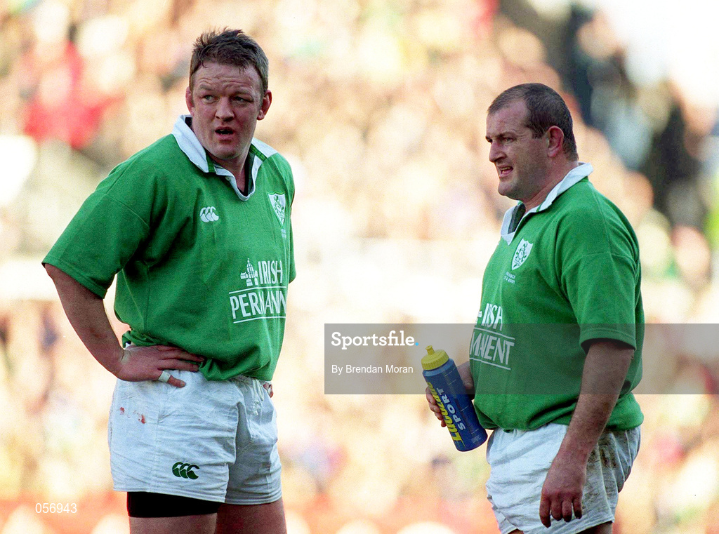 17 February 2001; Mick Galwey, left, and Peter Clohessy of Ireland during the Lloyds TSB Six Nations Rugby Championship match between Ireland and France at Lansdowne Road in Dublin. Photo by Brendan Moran/Sportsfile