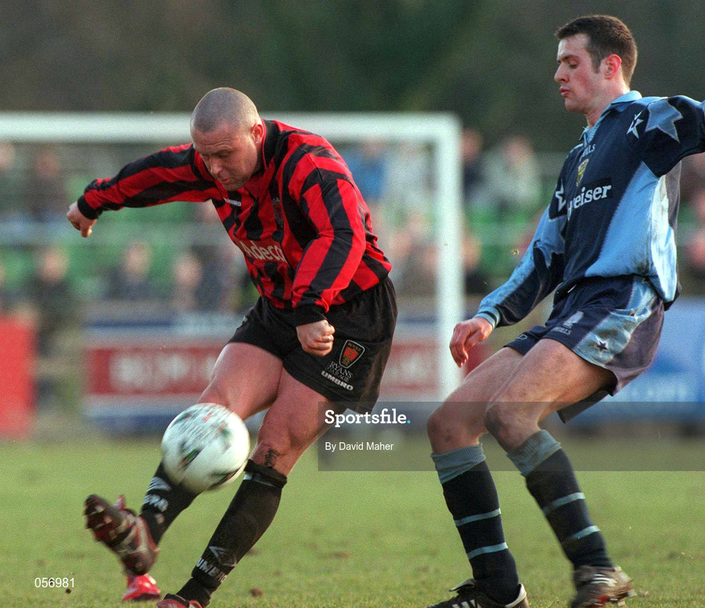 18 February 2001; Paul Byrne of Bohemians in action against Ciaran Kavanagh of UCD during the Eircom League Premier Division match between UCD and Bohemians at Belfield Park in Dublin. Photo by David Maher/Sportsfile