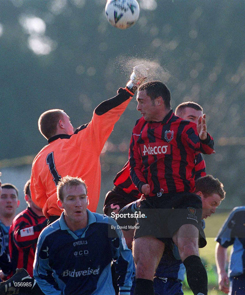 18 February 2001; Dave Morrison of Bohemians in action against Barry Ryan of UCD during the Eircom League Premier Division match between UCD and Bohemians at Belfield Park in Dublin. Photo by David Maher/Sportsfile