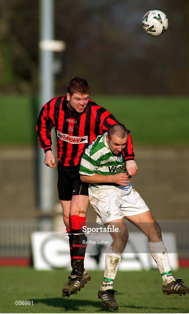 18 February 2001; Tony Grant of Shamrock Rovers in action against Eric Smith of Longford Town during the Eircom League Premier Division match between Shamrock Rovers and Longford Town at Morton Stadium in Dublin. Photo by Ray Lohan/Sportsfile