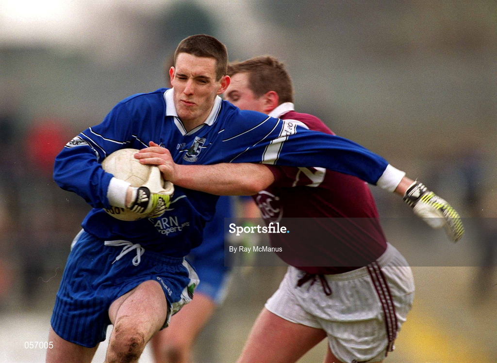 18 February 2001; Francis Glackin of Bellaghy Wolfe Tones is tackled by Stephen Rochford of Crossmolina Deel Rovers during the AIB All-Ireland Senior Club Football Championship Semi-Final match between Crossmolina Deel Rovers v Bellaghy Wolfe Tones at Brewster Park in Enniskillen, Fermanagh. Photo by Ray McManus/Sportsfile