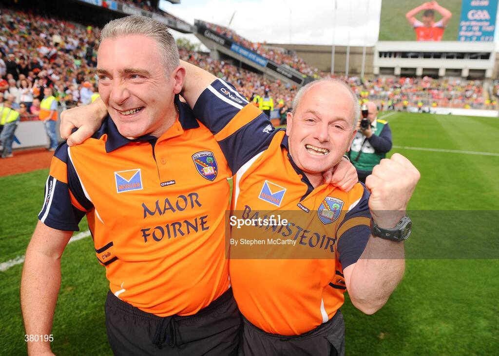 20 September 2009; Armagh manager Paul McShane and selector Seán Hughes celebrate their side's victory. ESB GAA Football All-Ireland Minor Championship Final, Armagh v Mayo, Croke Park, Dublin. Picture credit: Stephen McCarthy / SPORTSFILE