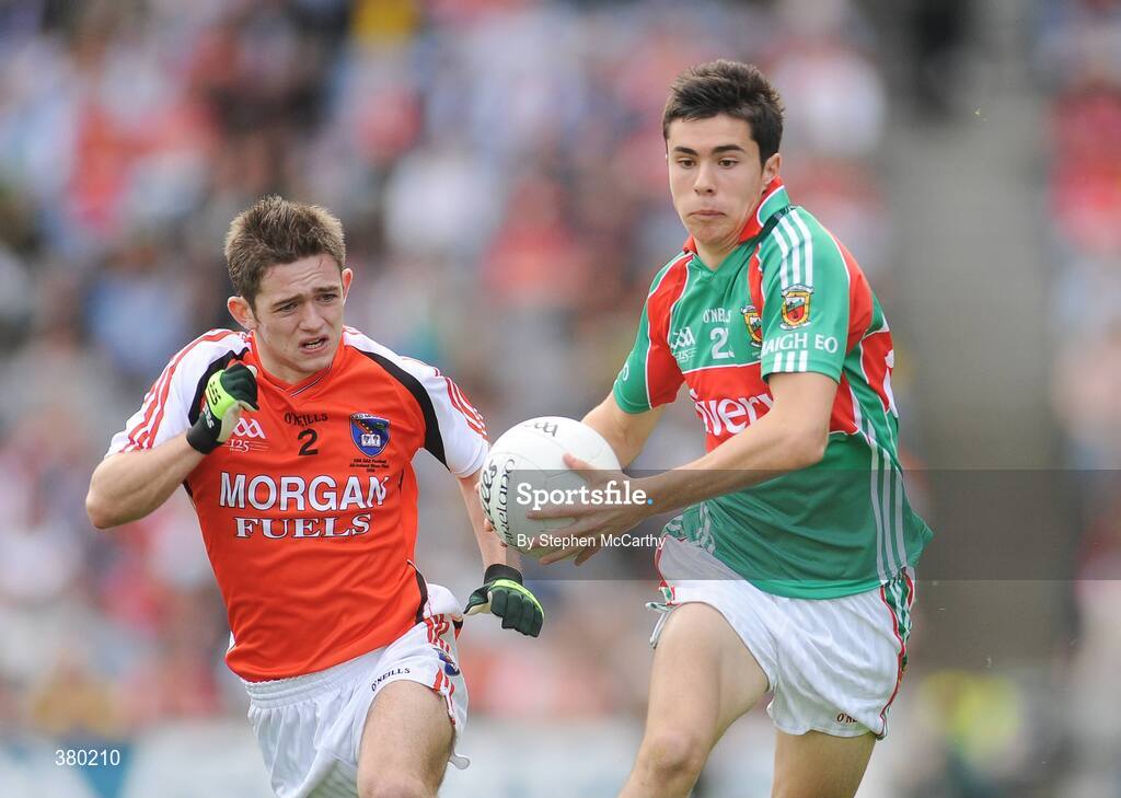 20 September 2009; Jack McDonnell, Mayo, in action against Kealan Downey, Armagh. ESB GAA Football All-Ireland Minor Championship Final, Armagh v Mayo, Croke Park, Dublin. Picture credit: Stephen McCarthy / SPORTSFILE