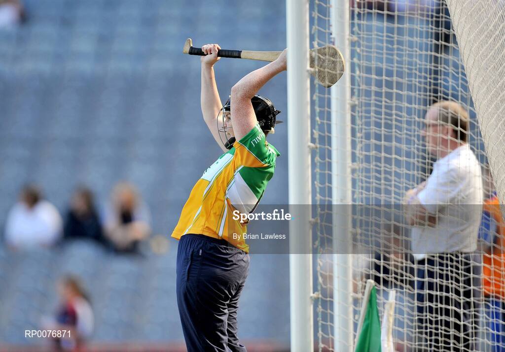 13 September 2009; Offaly goalkeeper Audrey Kennedy celebrates her side's first goal. Gala All-Ireland Junior Camogie Championship Final, Offaly v Waterford, Croke Park, Dublin. Picture credit: Brian Lawless / SPORTSFILE