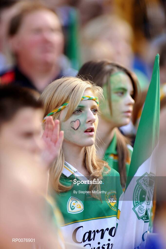 13 September 2009; An Offaly supporter during the game. Gala All-Ireland Junior Camogie Championship Final, Offaly v Waterford, Croke Park, Dublin. Picture credit: Stephen McCarthy / SPORTSFILE
