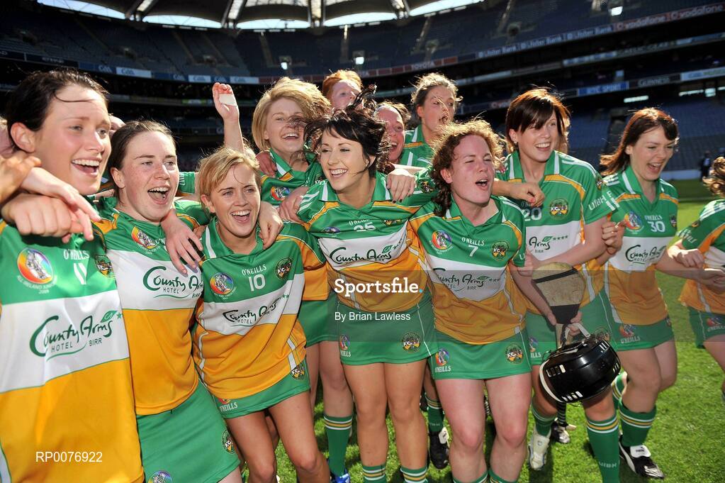 13 September 2009; Offaly players celebrate after the match. Gala All-Ireland Junior Camogie Championship Final, Offaly v Waterford, Croke Park, Dublin. Picture credit: Brian Lawless / SPORTSFILE