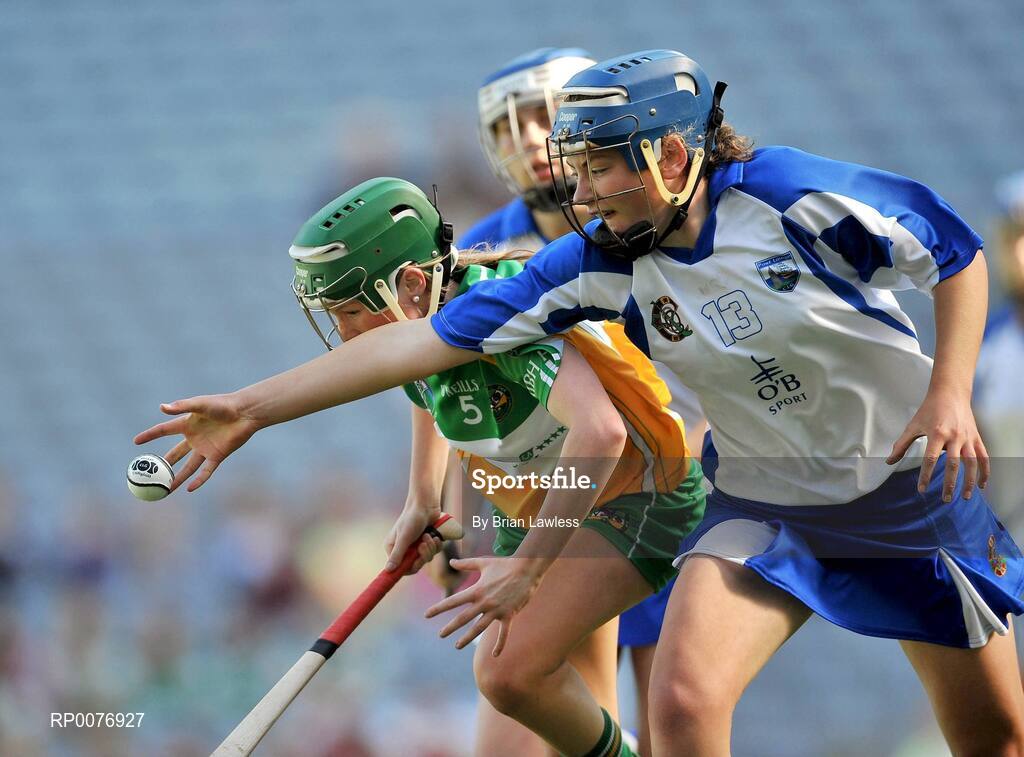 13 September 2009; Patricia Jackman, Waterford, in action against Linda Sullivan, Offaly. Gala All-Ireland Junior Camogie Championship Final, Offaly v Waterford, Croke Park, Dublin. Picture credit: Brian Lawless / SPORTSFILE