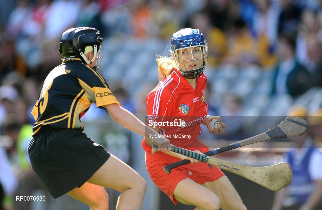 13 September 2009; Rachel Moloney, Cork, in action against Cathrine Doherty, Kilkenny. Gala All-Ireland Senior Camogie Championship Final, Cork v Kilkenny, Croke Park, Dublin. Picture credit: Stephen McCarthy / SPORTSFILE
