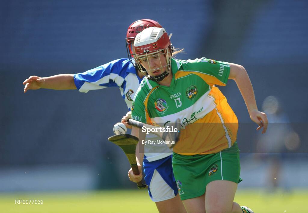 13 September 2009; Siobhán Flannery, Offaly, in action against Mary O'Donnell, Waterford. Gala All-Ireland Junior Camogie Championship Final, Offaly v Waterford, Croke Park, Dublin. Picture credit: Ray McManus / SPORTSFILE