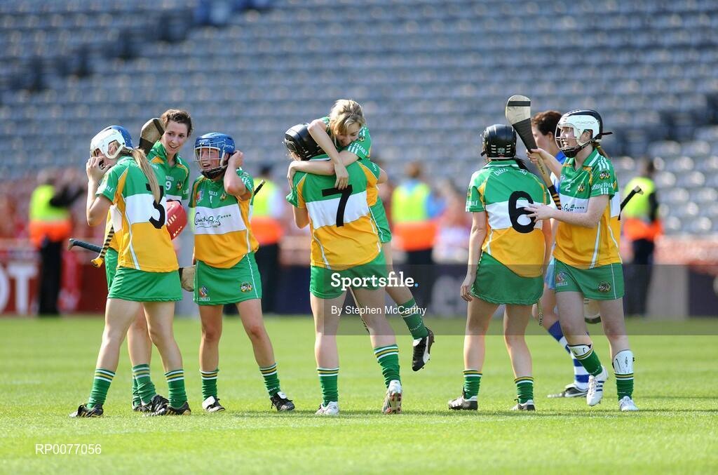 13 September 2009; Offaly players celebrate their side's victory. Gala All-Ireland Junior Camogie Championship Final, Offaly v Waterford, Croke Park, Dublin. Picture credit: Stephen McCarthy / SPORTSFILE