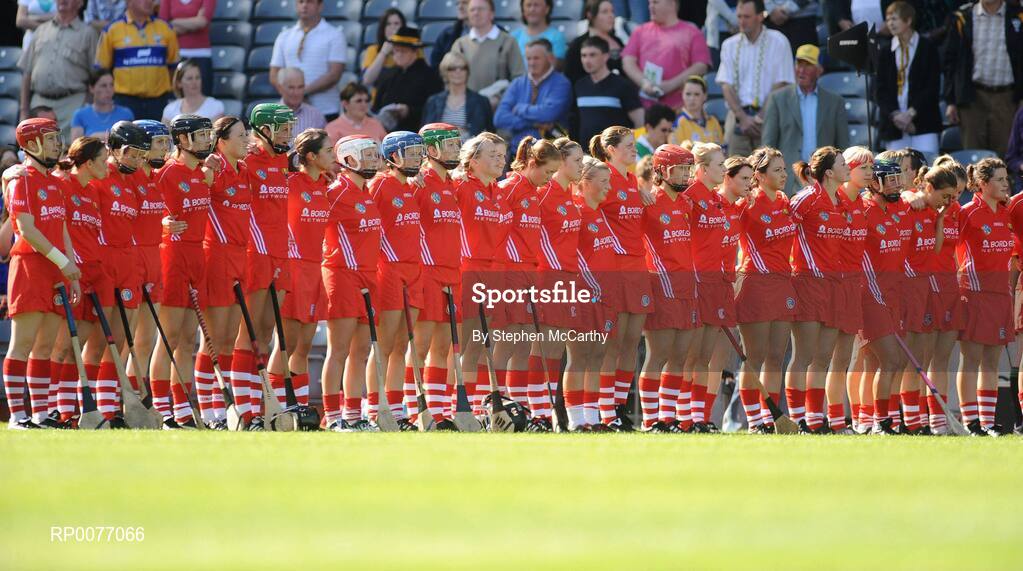 13 September 2009; The Cork squad during the National Anthem. Gala All-Ireland Senior Camogie Championship Final, Cork v Kilkenny, Croke Park, Dublin. Picture credit: Stephen McCarthy / SPORTSFILE