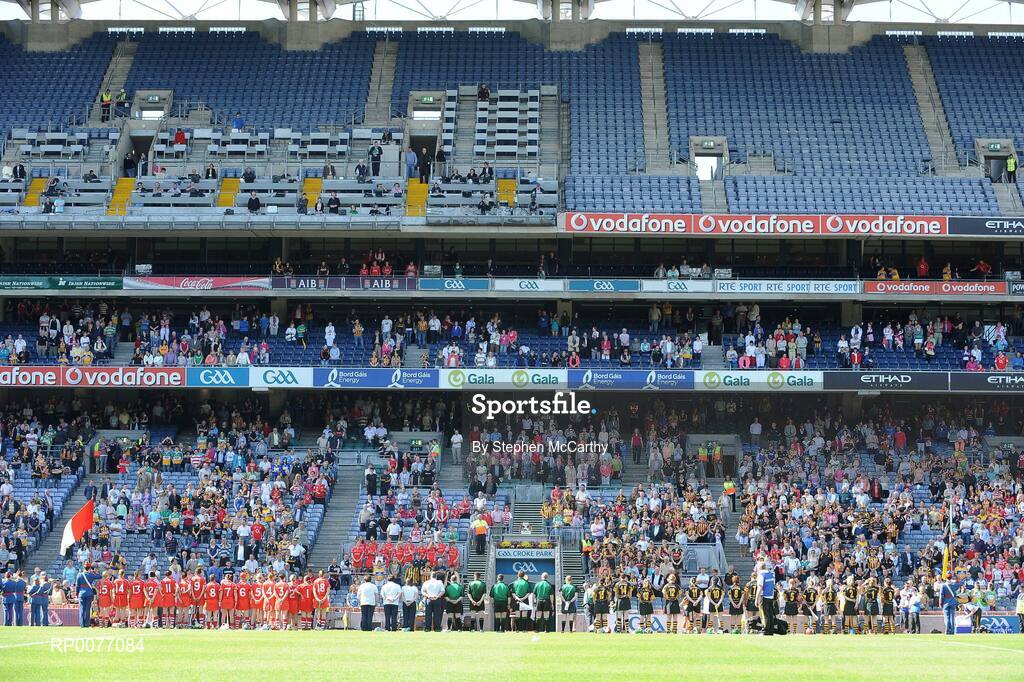 13 September 2009; Team and officials line up ahead of the game. Gala All-Ireland Senior Camogie Championship Final, Cork v Kilkenny, Croke Park, Dublin. Picture credit: Stephen McCarthy / SPORTSFILE