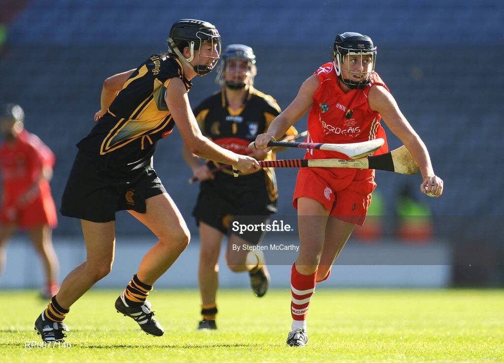 13 September 2009; Gemma O'Connor, Cork, in action against Elaine Aylward, Kilkenny. Gala All-Ireland Senior Camogie Championship Final, Cork v Kilkenny, Croke Park, Dublin. Picture credit: Stephen McCarthy / SPORTSFILE